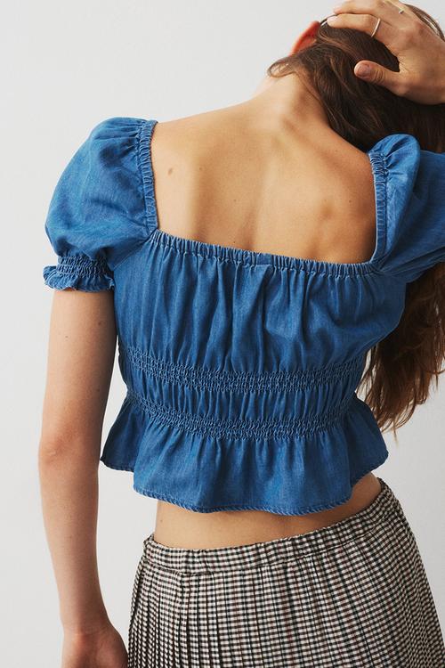 Smocked blouse - denim blue