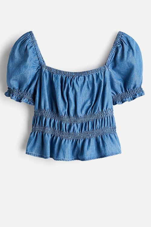 Smocked blouse - denim blue