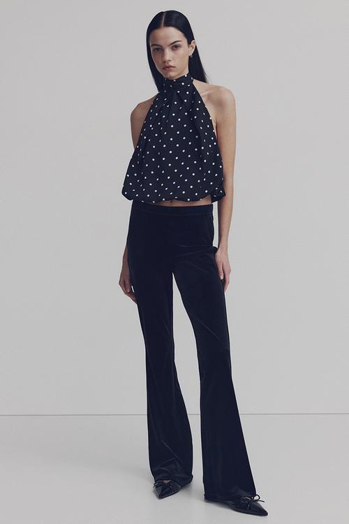Satin halterneck top - black/spotted