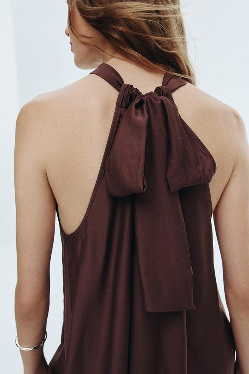 Tie-neck dress - brown