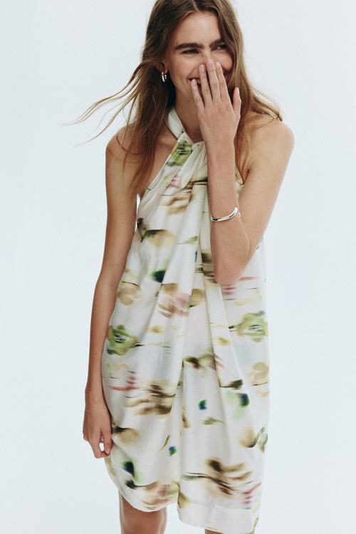 Tie-neck dress - white/floral