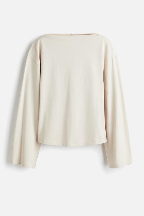 Boat-neck cotton top - light beige