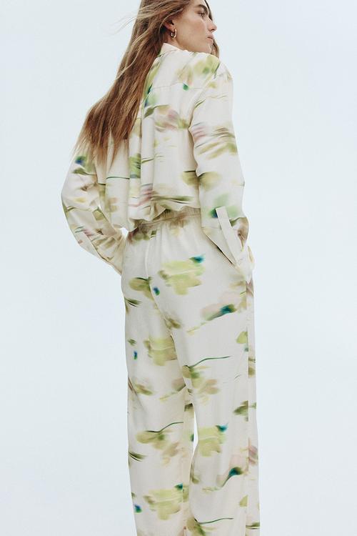 Wide trousers - cream/patterned