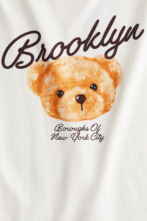 Print-motif cotton T-shirt - white/teddy bear