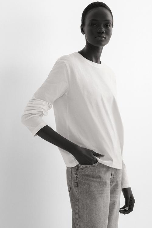 Long-sleeved cotton top - white