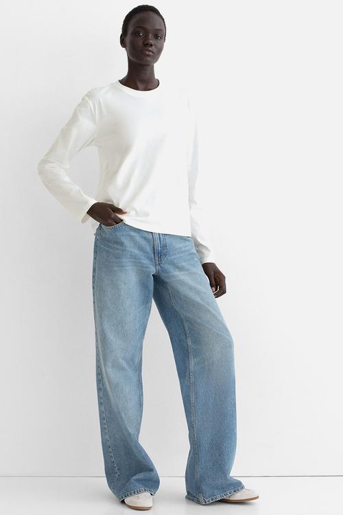 Long-sleeved cotton top - white