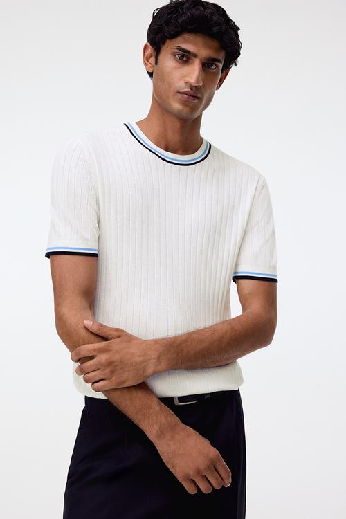 Slim fit rib-knit t-shirt - white