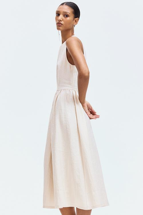 Sleeveless twill dress - light beige