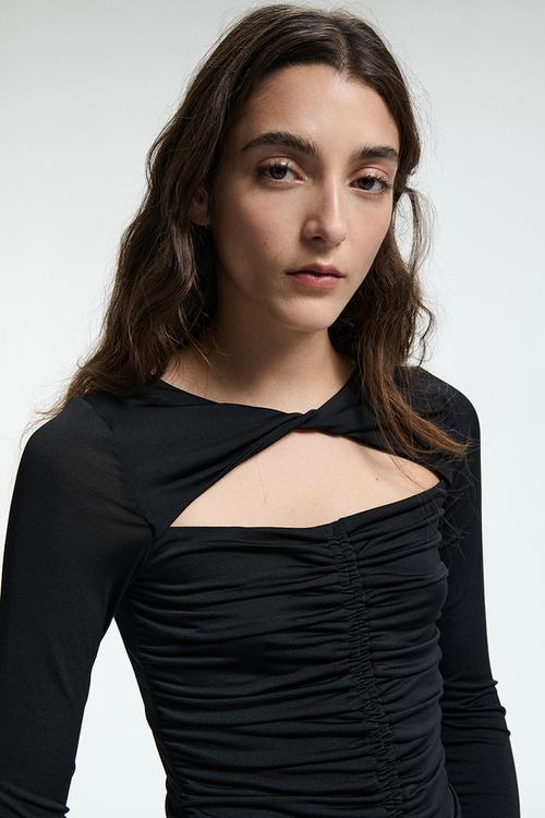 Cut-out jersey top - black