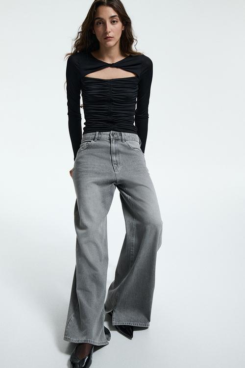 Cut-out jersey top - black
