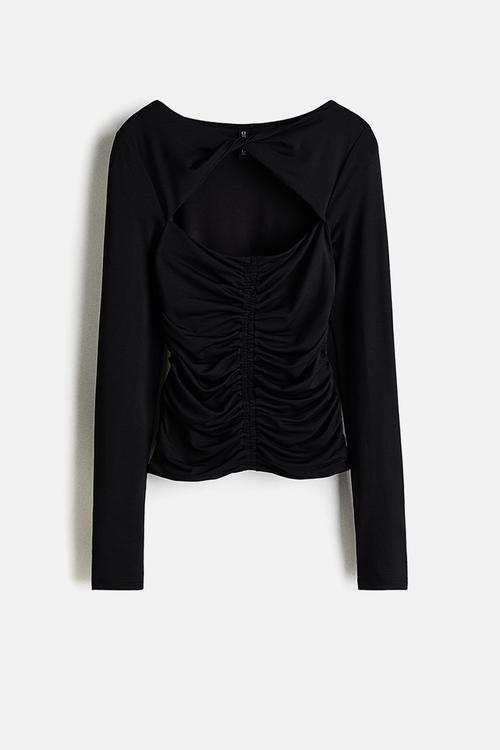 Cut-out jersey top - black