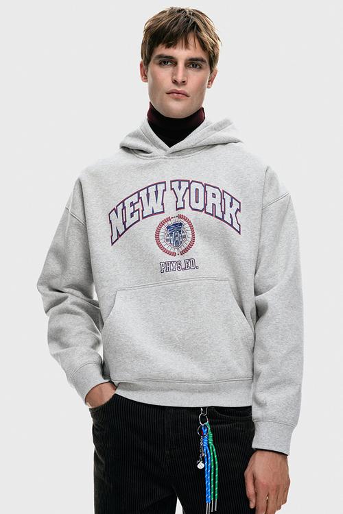 Loose fit printed hoodie - grey marl/new york