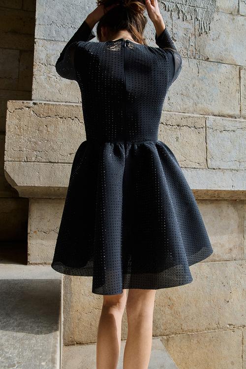 Embellished mesh dress - black