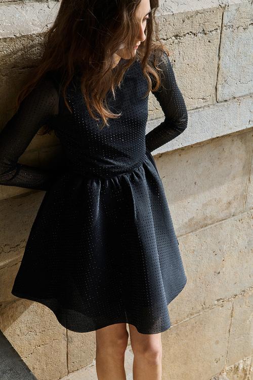 Embellished mesh dress - black