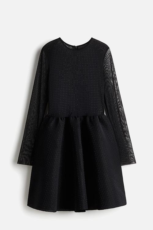 Embellished mesh dress - black