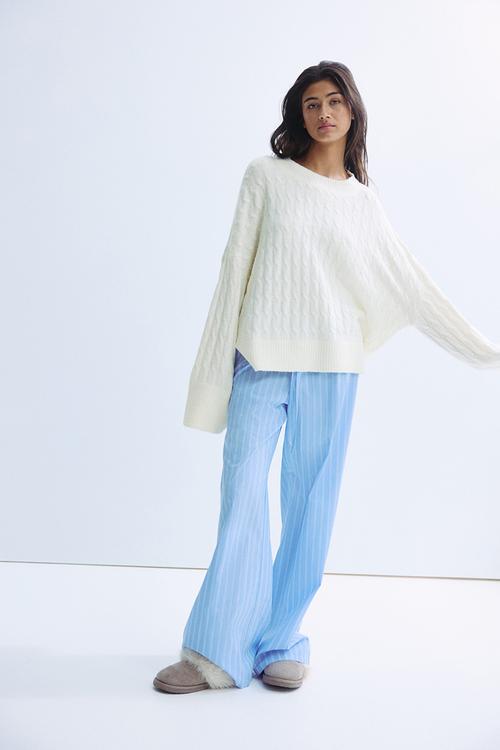 Cable-knit jumper - white