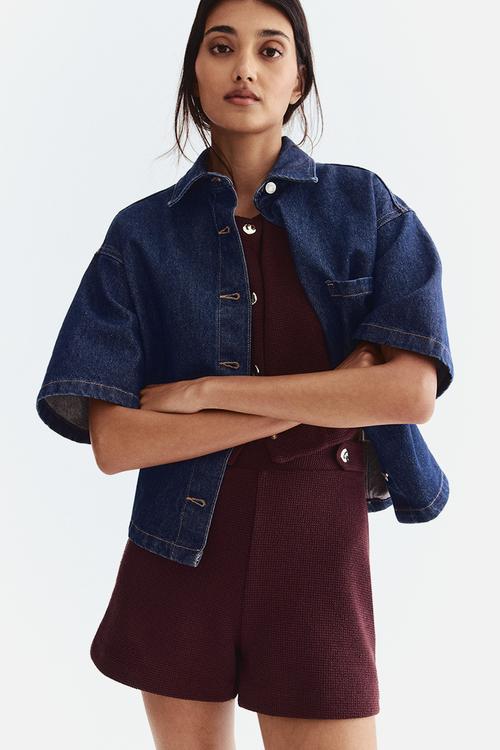 Textured-knit shorts - burgundy