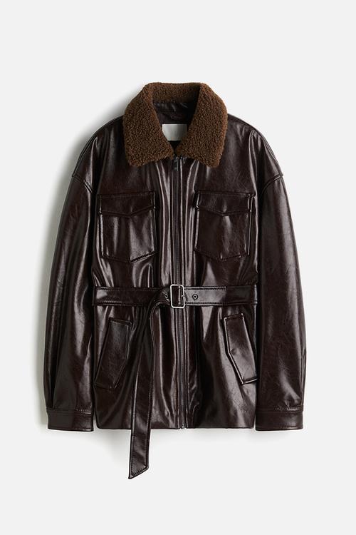 Coated belted jacket - dark brown