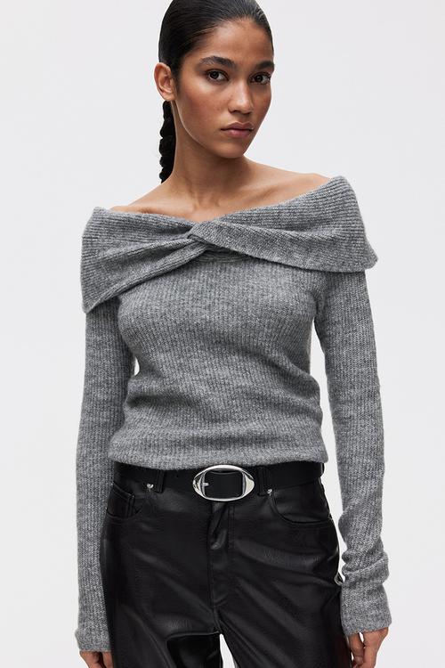 Off-the-shoulder jumper - grey marl