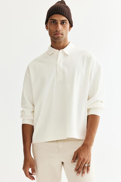 Loose fit cotton polo shirt - white