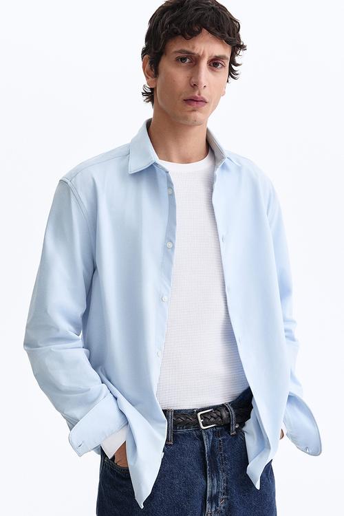 Four-way stretch slim fit shirt - light blue