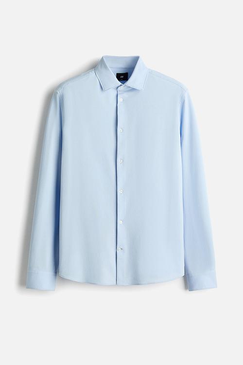 Four-way stretch slim fit shirt - light blue