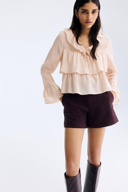 Frill-trimmed blouse - light beige