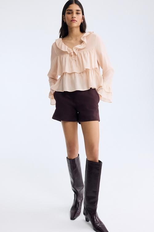 Frill-trimmed blouse - light beige