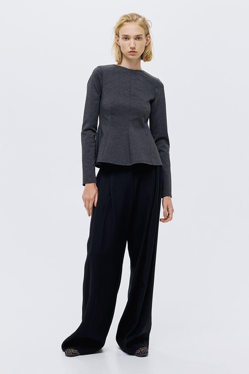 Jersey peplum top - dark grey
