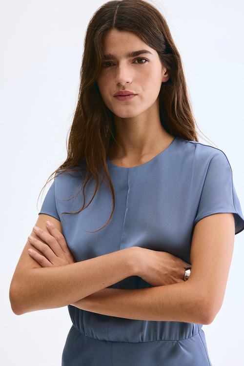 Cap-sleeved satin dress - dusty blue