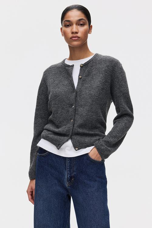 Fine-knit cardigan - dark grey marl