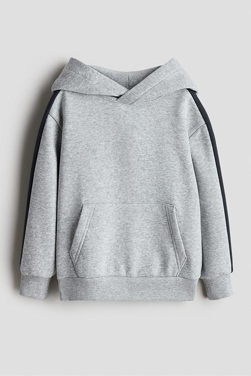 Contrast-panel hoodie - grey marl
