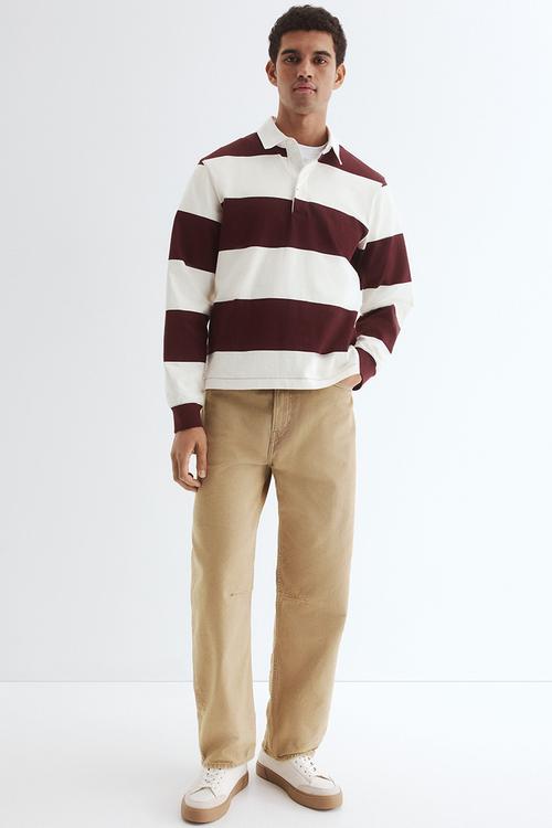 Regular fit cotton rugby shirt - burgundy/striped