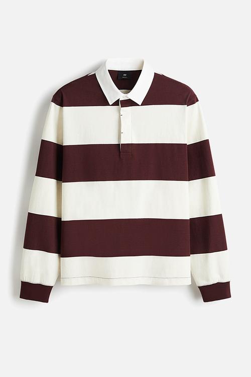 Regular fit cotton rugby shirt - burgundy/striped