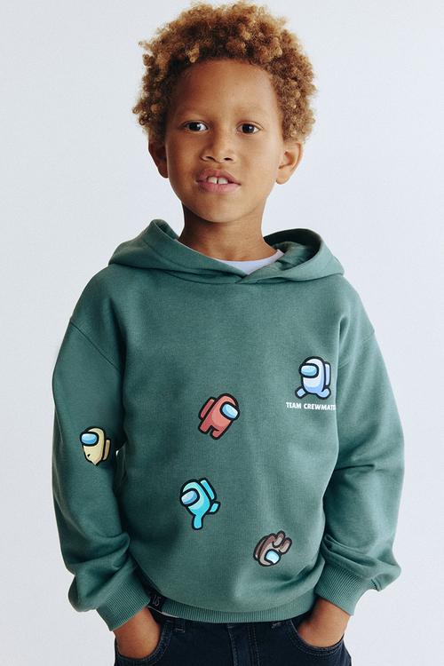 Print-motif hoodie - green/among us