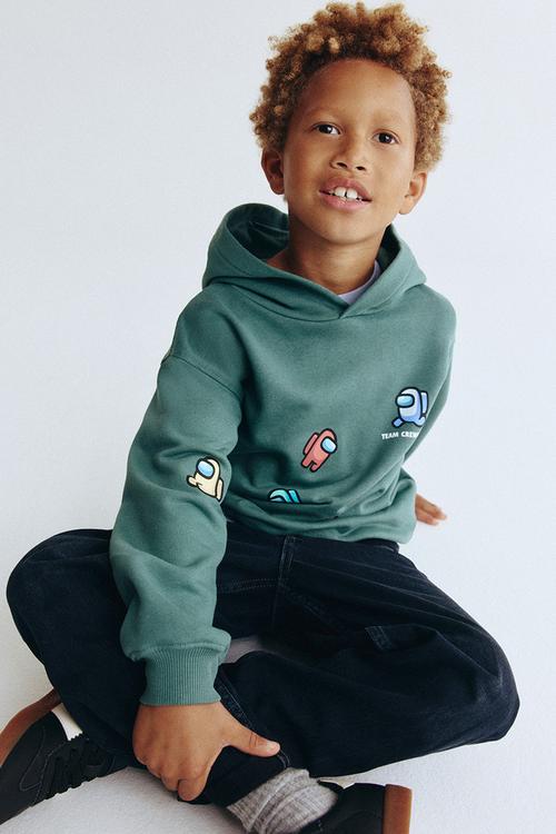 Print-motif hoodie - green/among us