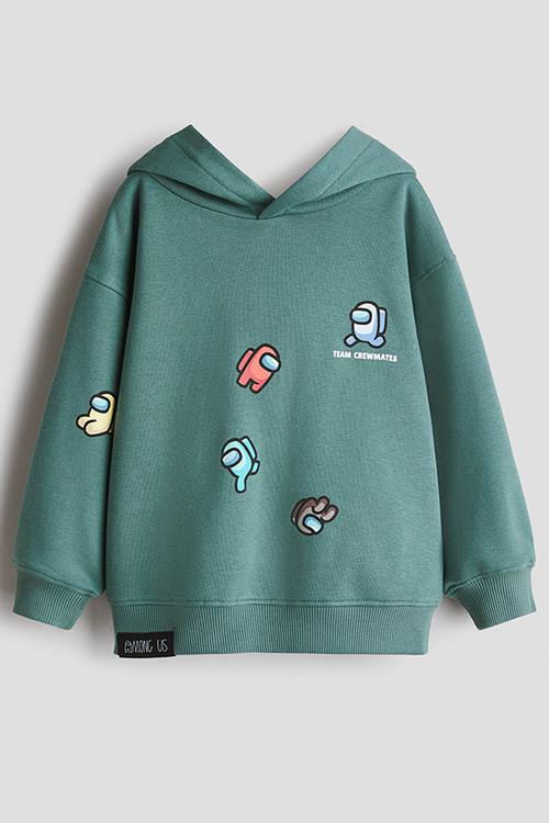 Print-motif hoodie - green/among us