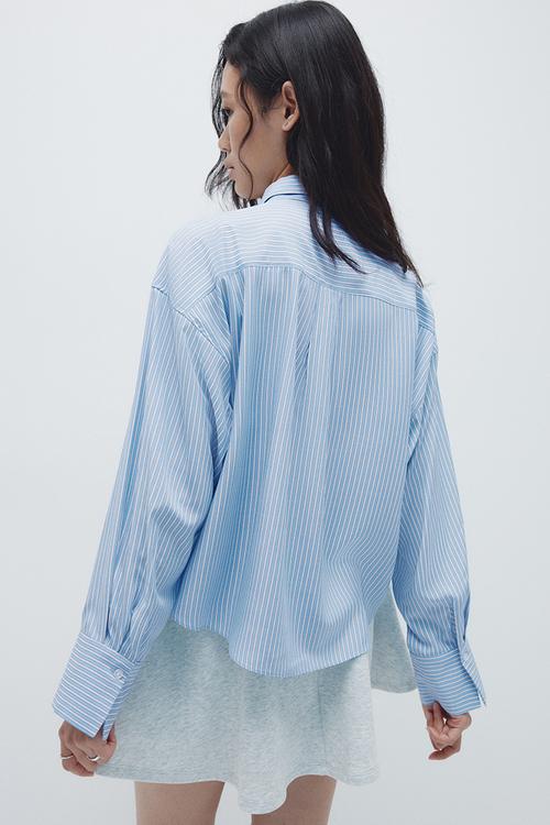 Tie-detail shirt - blue/striped
