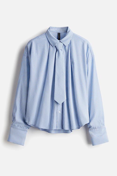 Tie-detail shirt - blue/striped