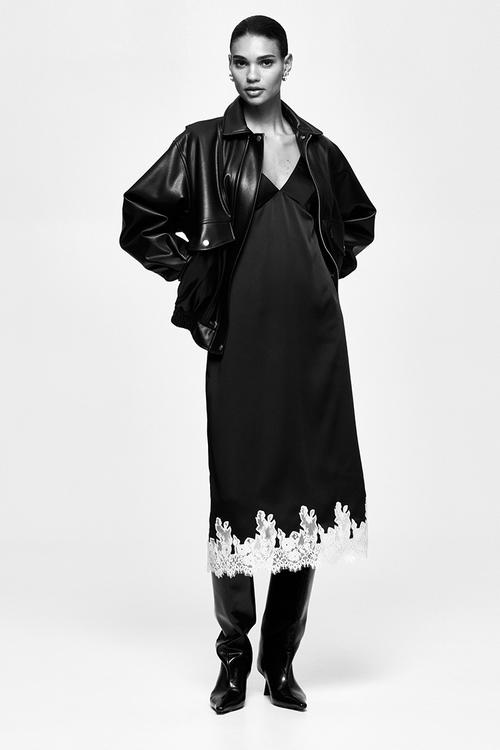 Lace-trimmed satin dress - black/cream