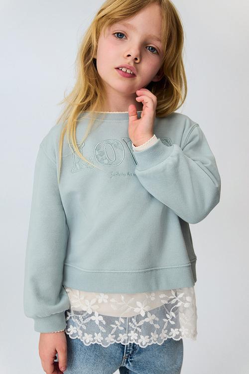 Double-layered motif-detail sweatshirt - light turquoise/love
