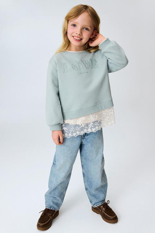 Double-layered motif-detail sweatshirt - light turquoise/love