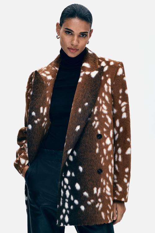Double-breasted fuzzy blazer - dark brown/dark beige