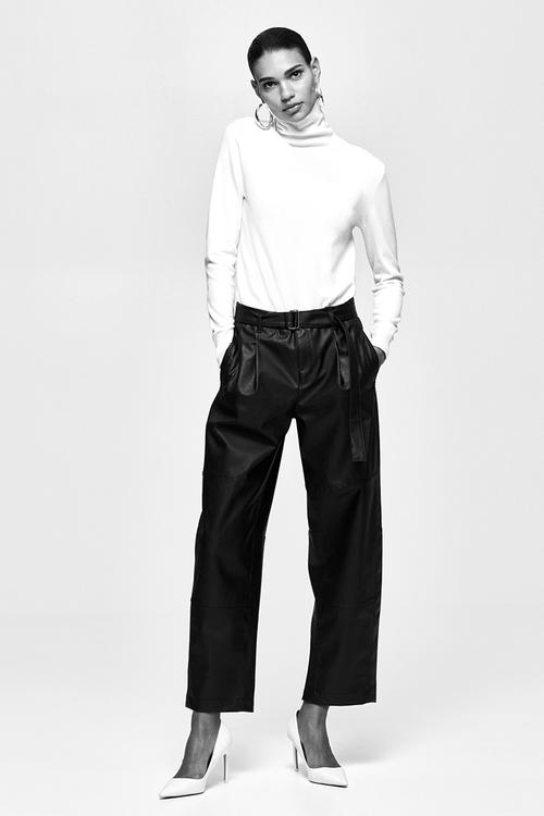 Belted coated trousers - black