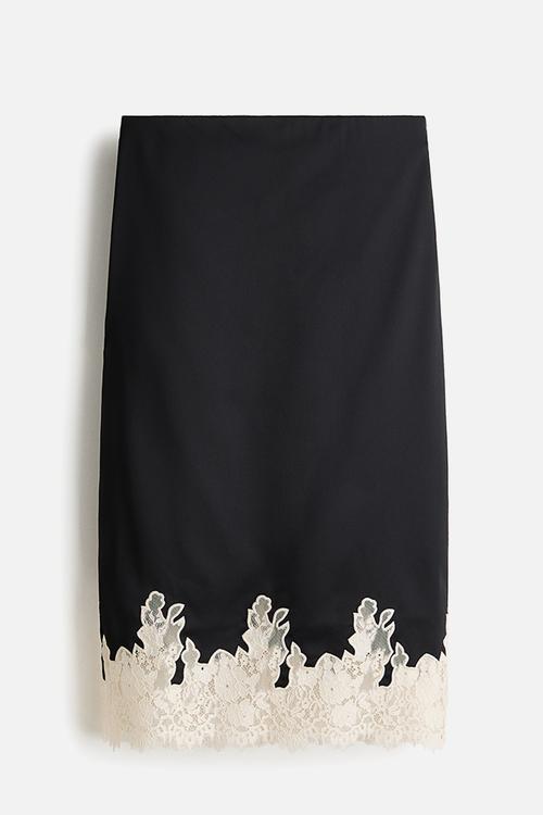Lace-trimmed midi skirt - black