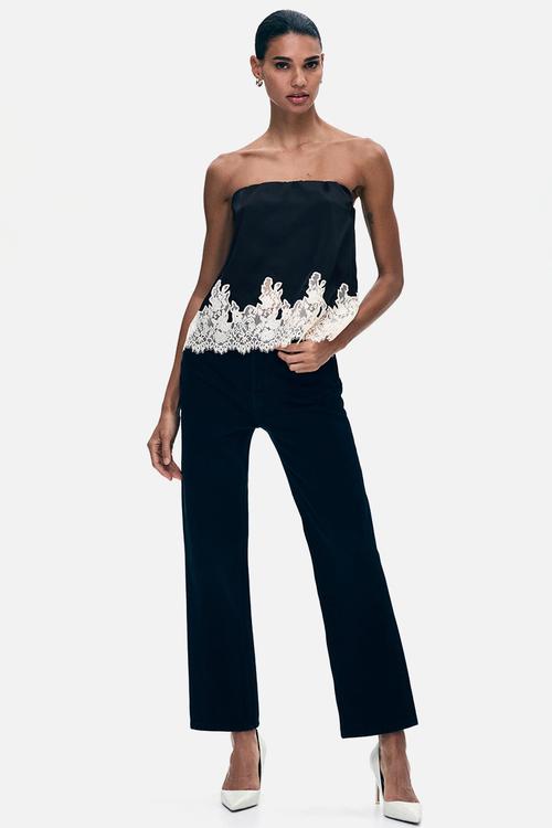 Lace-trimmed bandeau top - black/cream
