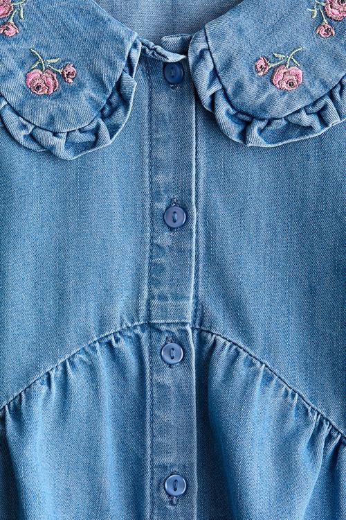 Embroidered denim dress - denim blue/flowers
