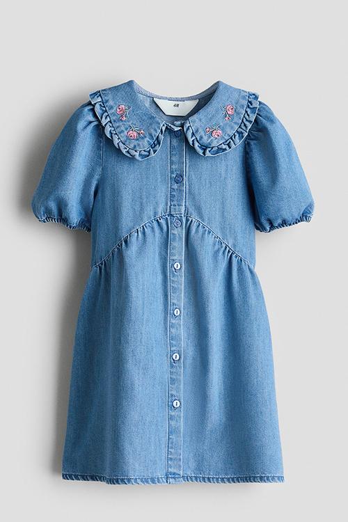 Embroidered denim dress - denim blue/flowers