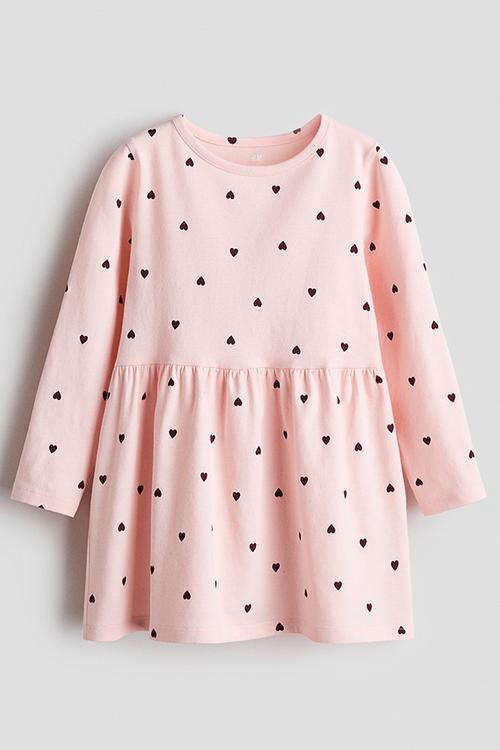 Printed cotton dress - light pink/hearts