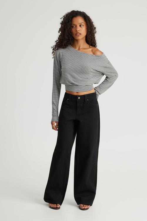 Long Sleeve Off Shoulder Top - Cloud/Gunmetal Marlestripe